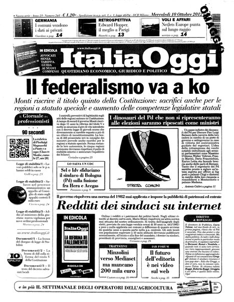 Italia oggi : quotidiano di economia finanza e politica